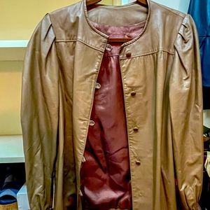 Vintage Cappuccino Brown Leather Jacket - Size L/XL